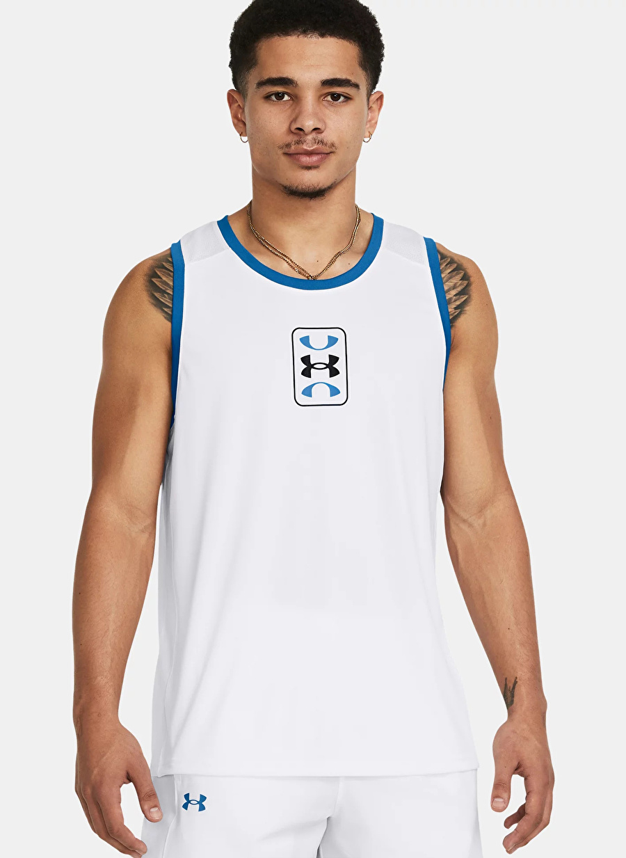 Under Armour 1383399-100 UA Baseline Performance Beyaz Erkek Bisiklet Yaka Bol Kesim Atlet