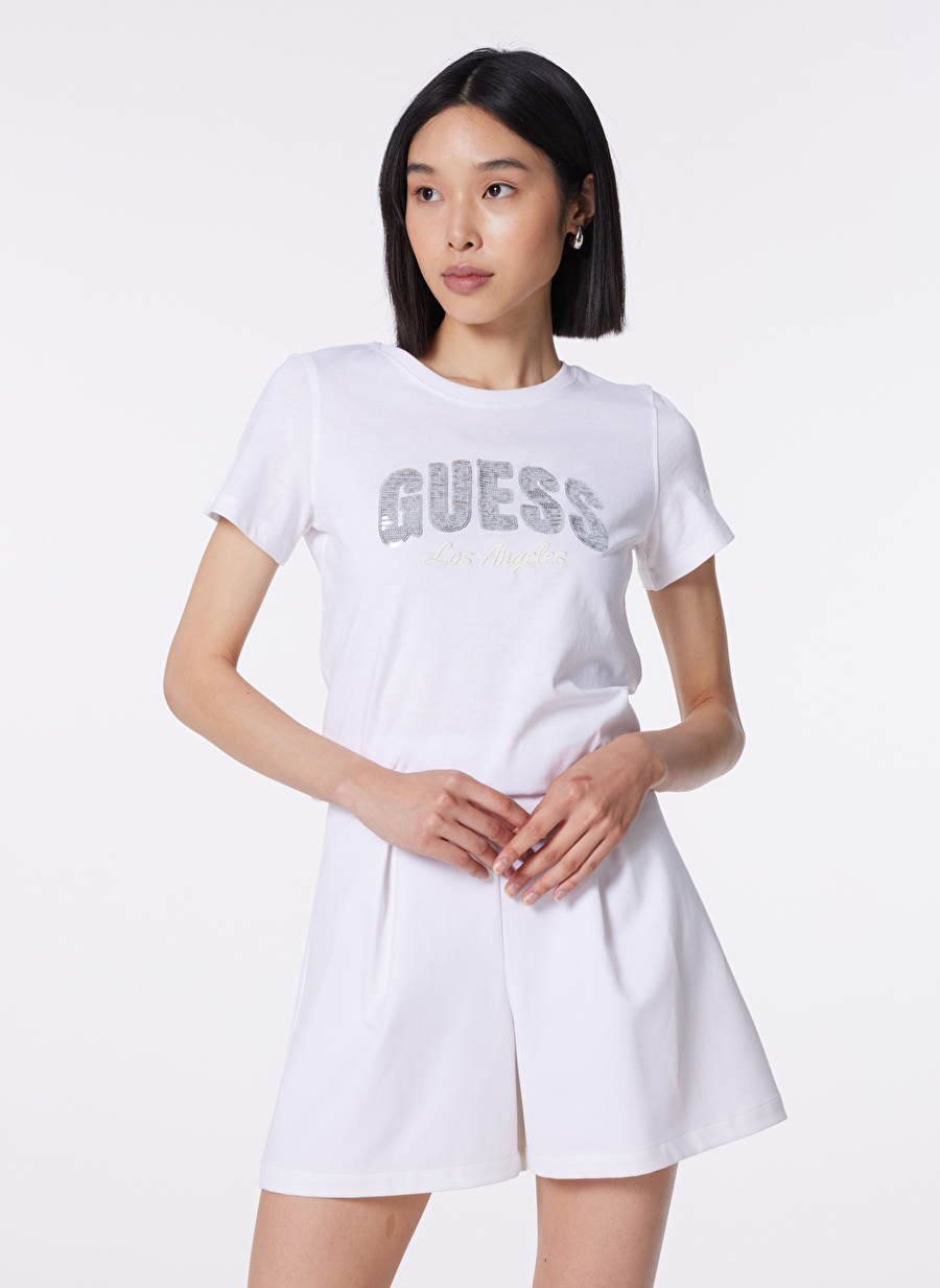 Guess Bisiklet Yaka Beyaz Kadın T-Shirt W4GI31I3Z14-G011