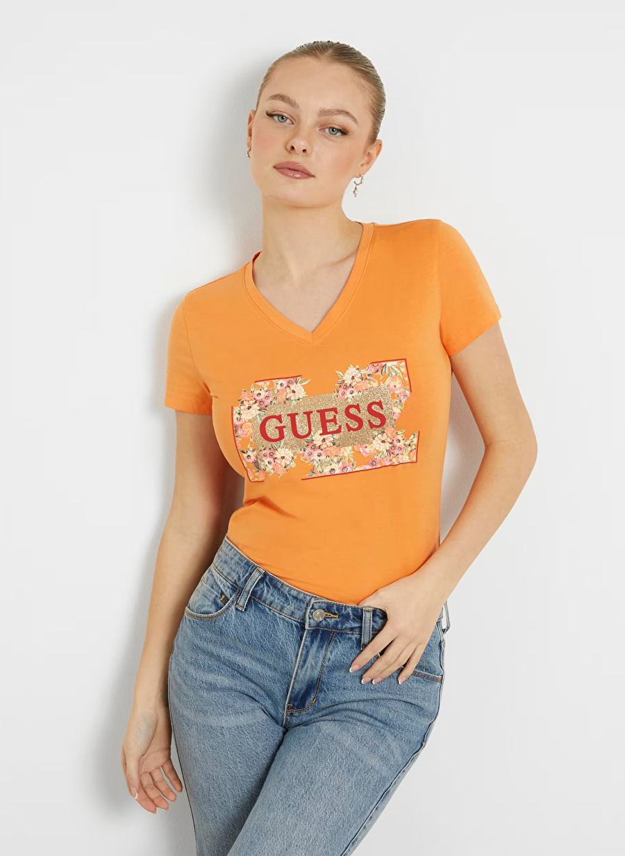 Guess Bisiklet Yaka Turuncu Kadın T-Shirt W4GI23J1314-G3H5