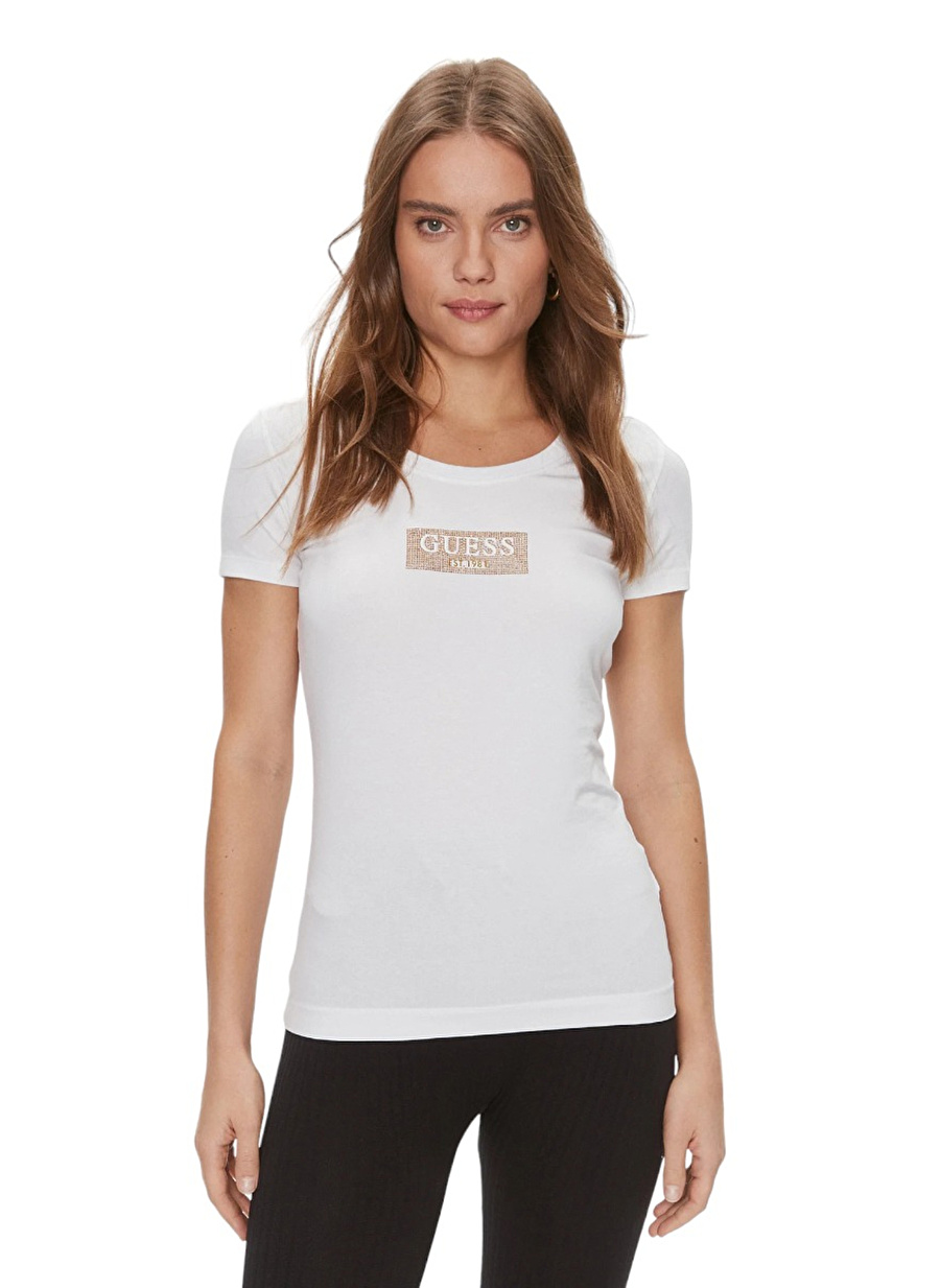 Guess Bisiklet Yaka Beyaz Kadın T-Shirt W4RI33J1314-G011