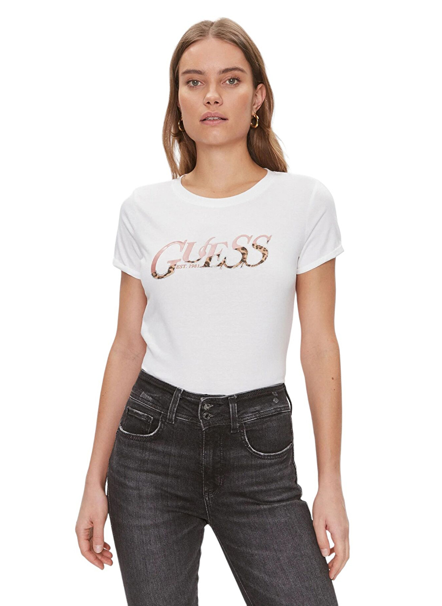 Guess Bisiklet Yaka Beyaz Kadın T-Shirt W4RI24JA914-G011