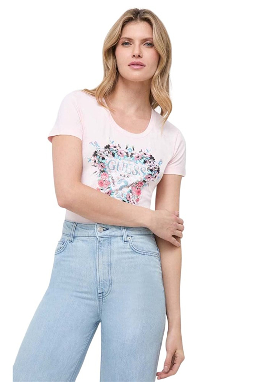 Guess Bisiklet Yaka Pembe Kadın T-Shirt W4RI38J1314-A60W