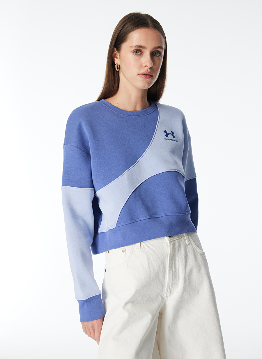 Under Armour 1382721-561 Essential Fleece Crop C Mor Kadın Bisiklet Yaka Oversize Sweatshirt