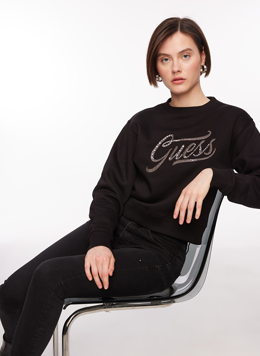 Guess Yuvarlak Yaka Siyah Kadın Sweatshırt W4RQ14KB681-JBLK