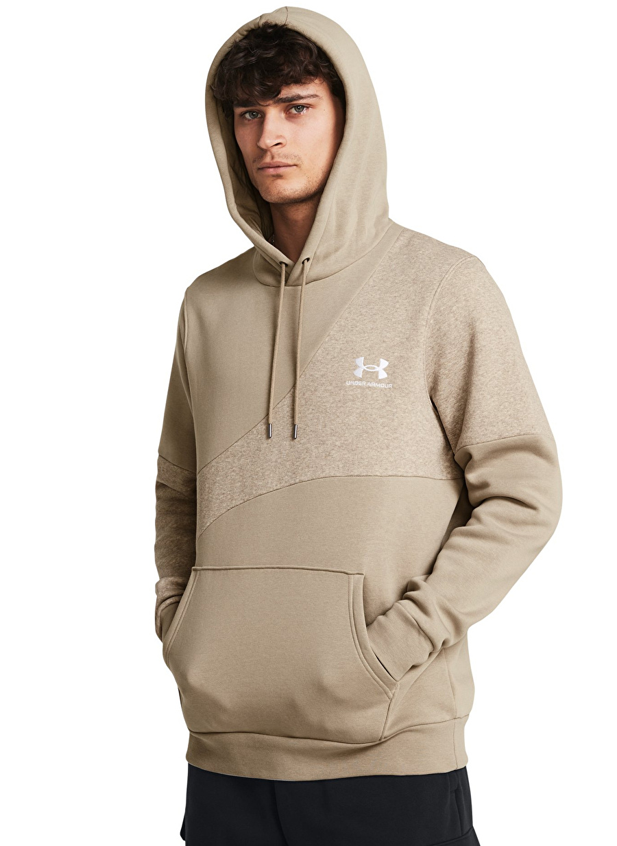 Under Armour 1383070-299 UA Essential Flc Blocke Vizon Erkek Kapüşon Yaka Bol Kesim Sweatshirt