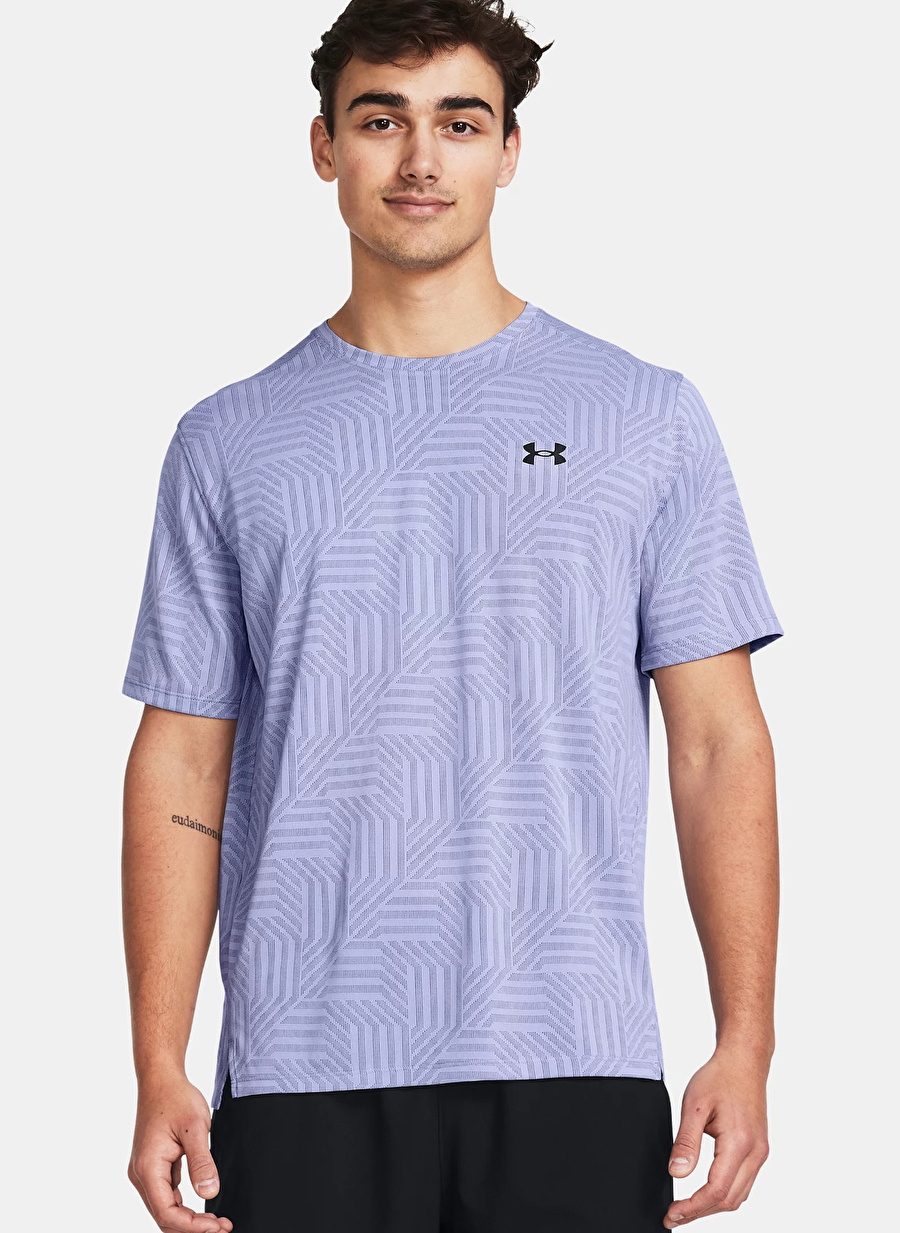 Under Armour  Mor Erkek Bisiklet Yaka Bol Kesim Çizgili T-Shirt