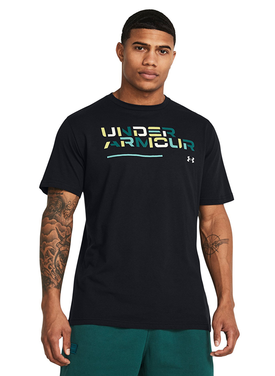 Under Armour Siyah Erkek Bisiklet Yaka Bol Kesim T-Shirt 1382829-001 UA Colorblock Wordmark