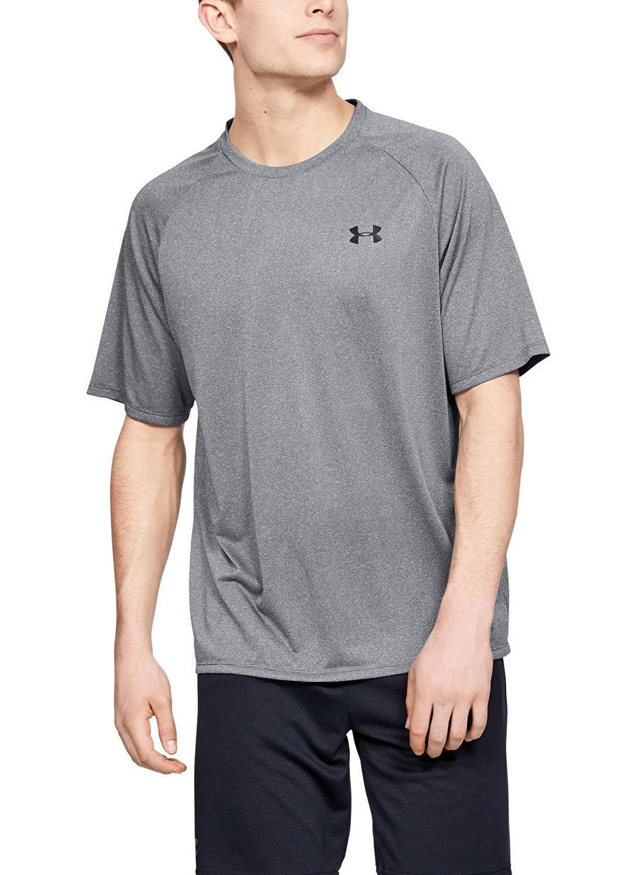 Under Armour 1382796-025 UA Tech Textured SS Gri Erkek Bisiklet Yaka Bol Kesim T-Shirt