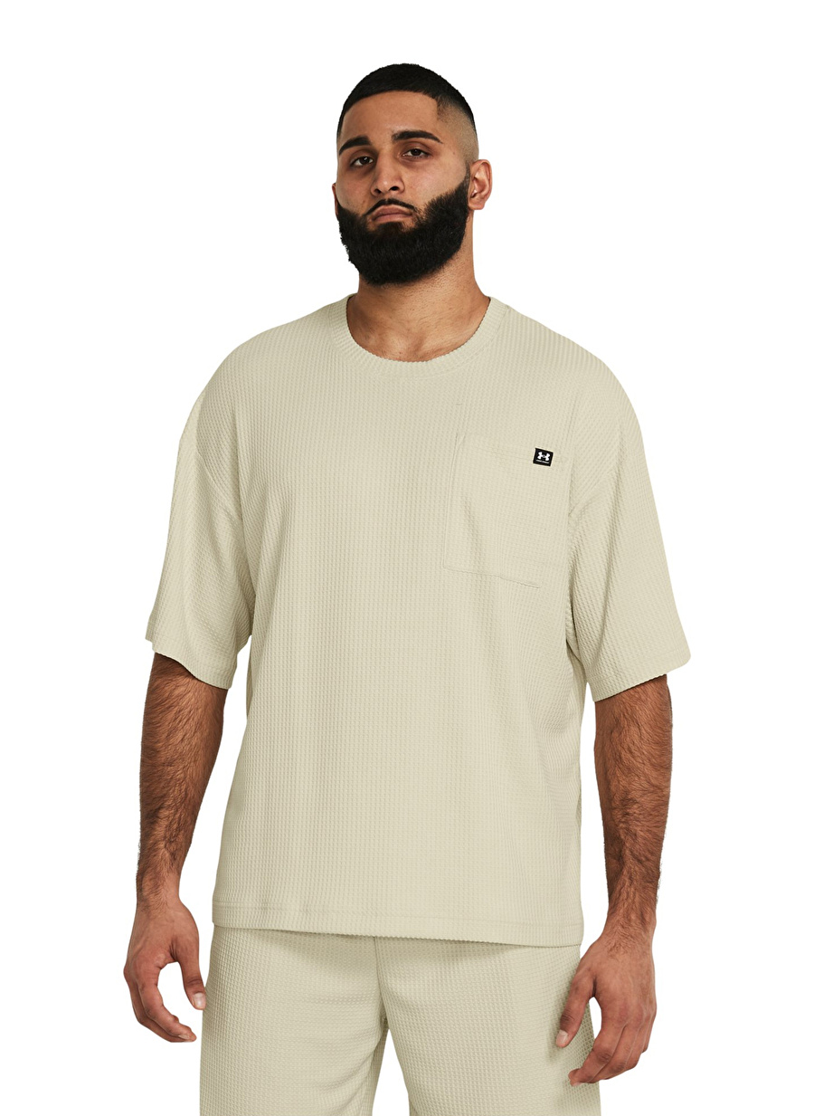 Under Armour Bej Erkek Bisiklet Yaka Bol Kesim T-Shirt 1383106-273 UA Rival Waffle Crew