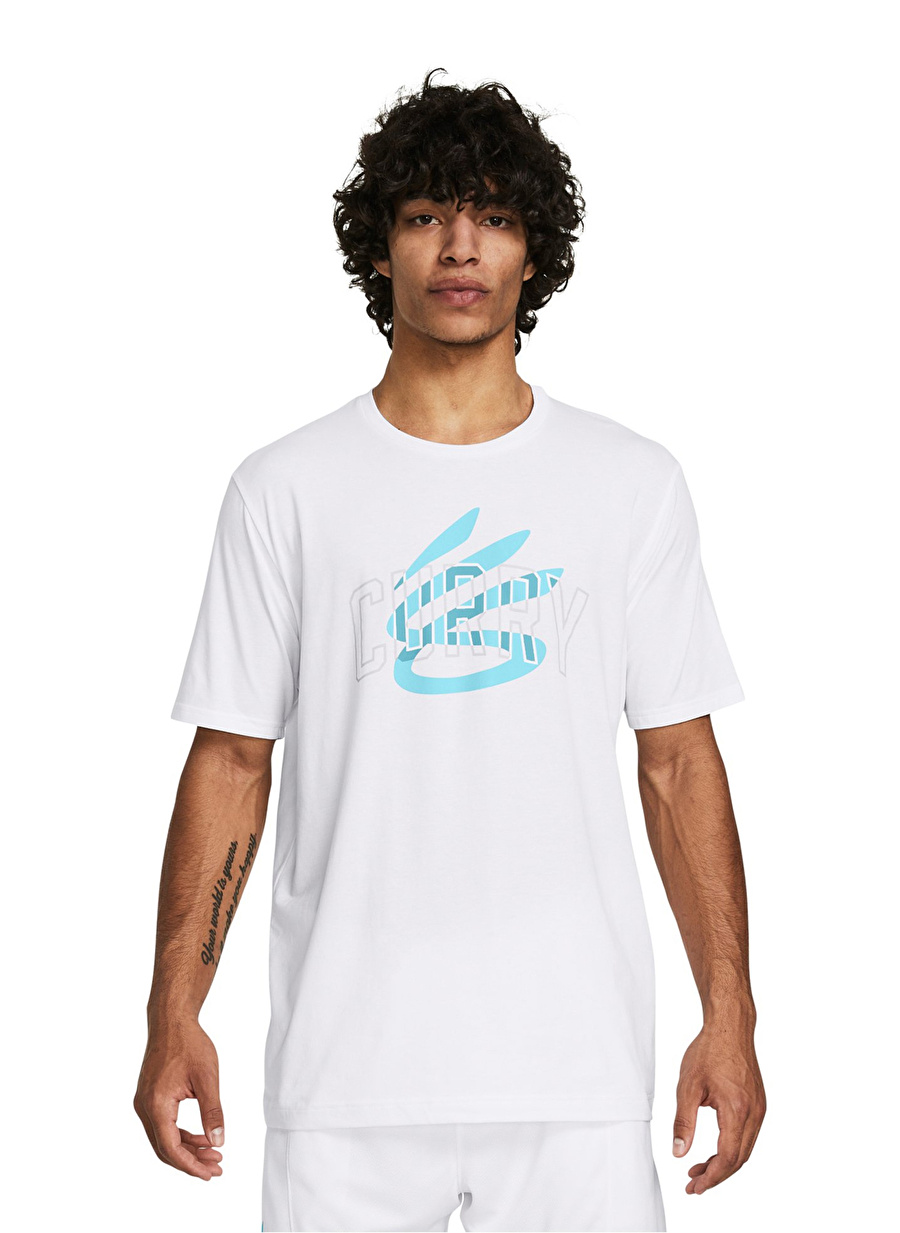 Under Armour 1383382-100 Curry Champ Mindset Tee Beyaz Erkek Bisiklet Yaka Oversize T-Shirt