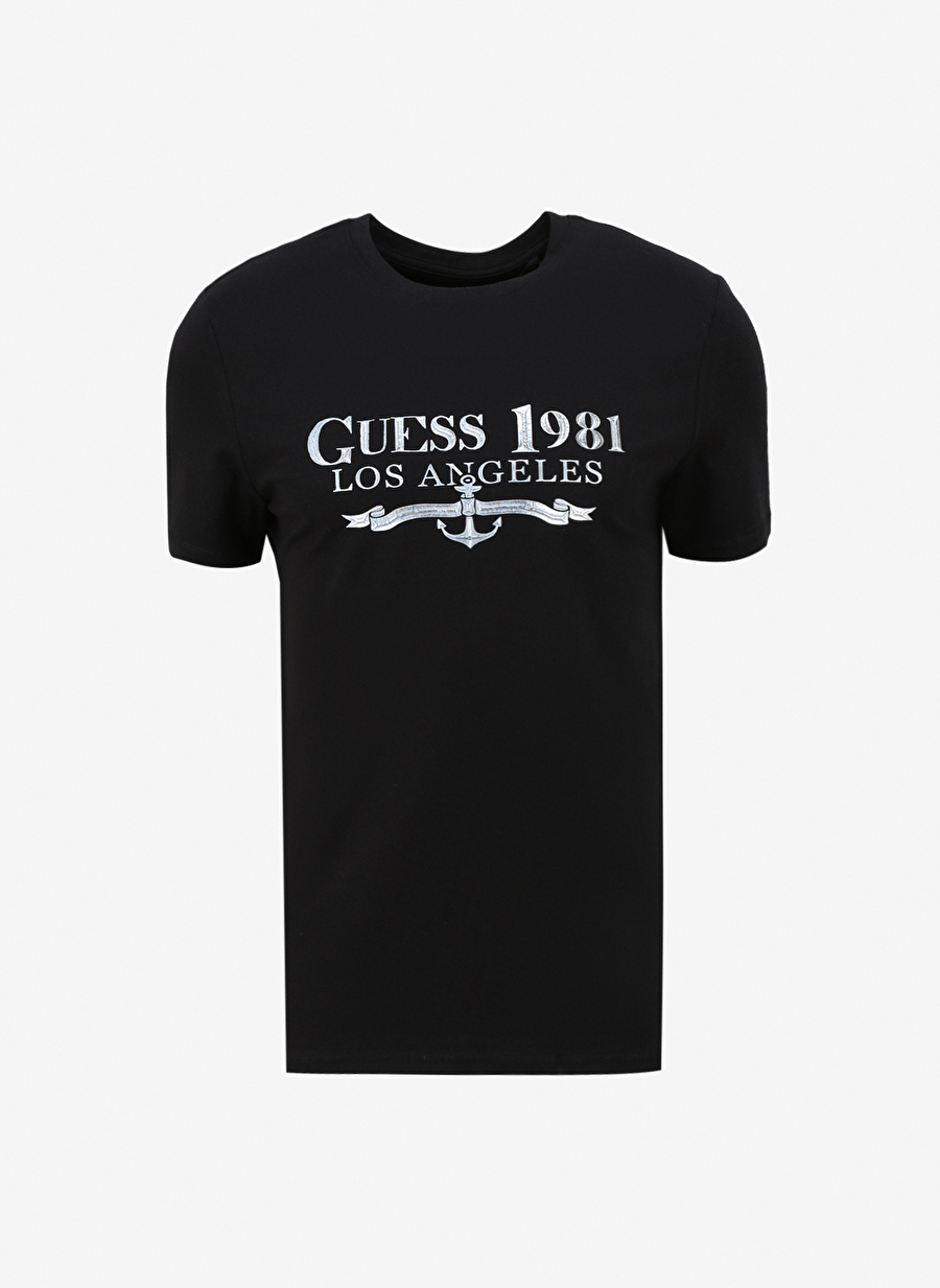 Guess Bisiklet Yaka Düz Siyah Erkek T-Shirt M4GI27J1314JBLK_SS CN GUESS 1981 TR