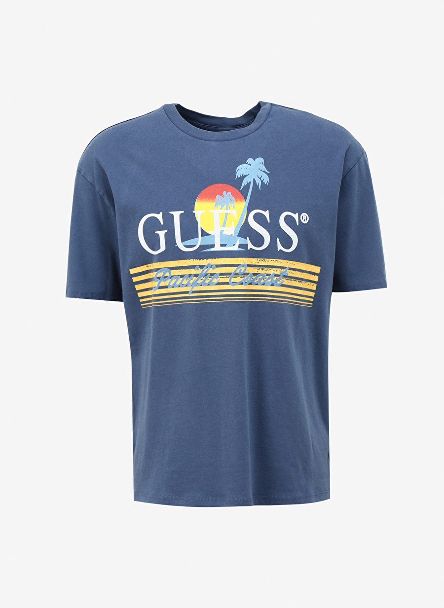 Guess Bisiklet Yaka Baskılı Mavi Erkek T-Shirt M4GI41KBZV1F7LH_SS BSC PACIFIC COAS