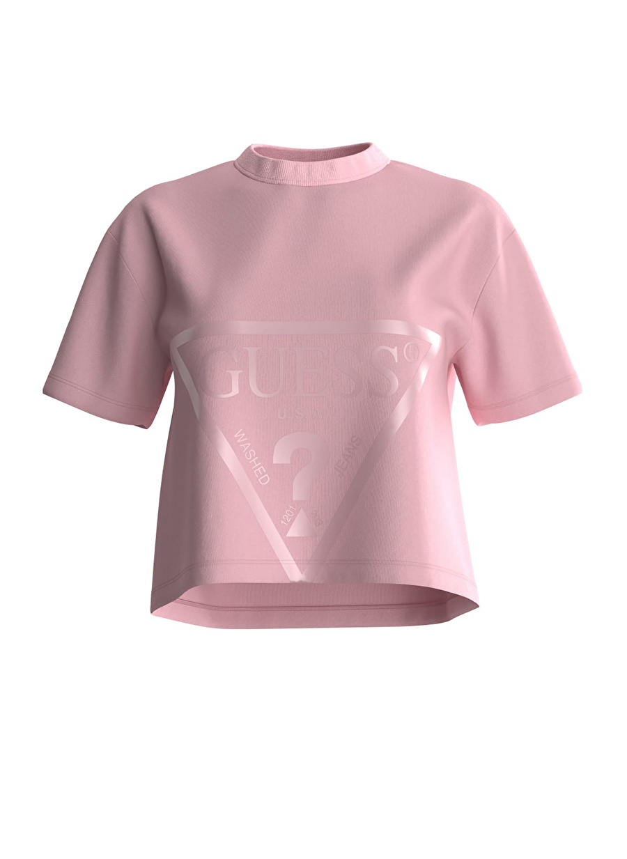 Guess Açık Pembe Kadın Bisiklet Yaka Baskılı T-Shirt V2YI06K8HM0G63P-ADELE CROP