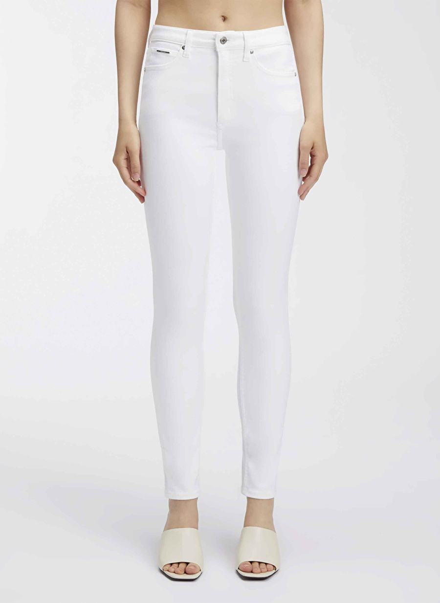 Calvin Klein Yüksek Bel Skinny Paça Normal Beyaz Kadın Denim Pantolon HIGH RISE SKINNY INFINITE WHITE