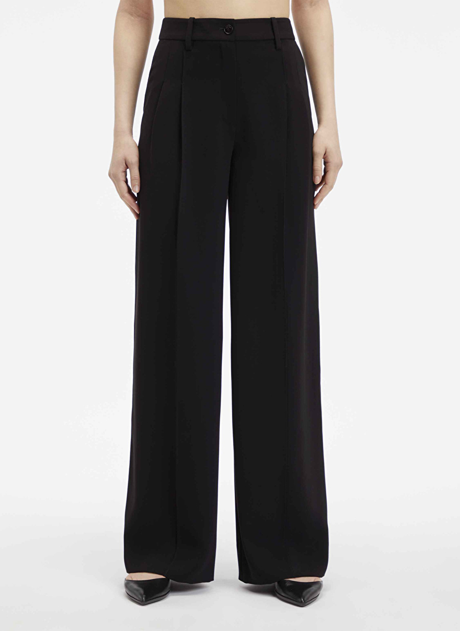 Calvin Klein Yüksek Bel Normal Siyah Kadın Pantolon STRUCTURE TWILL WIDE LEG PANT