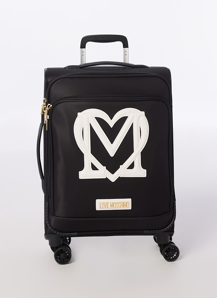 Love Moschino Siyah - Beyaz Unisex 38x55x18 cm Çekçekli Kumaş Valiz VIAGGIO TROLLEY NYLON NERO+ BIANCO