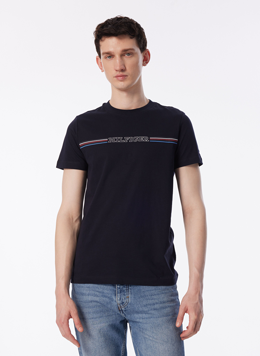 Tommy Hilfiger Bisiklet Yaka Mavi Erkek T-Shirt MW0MW34428