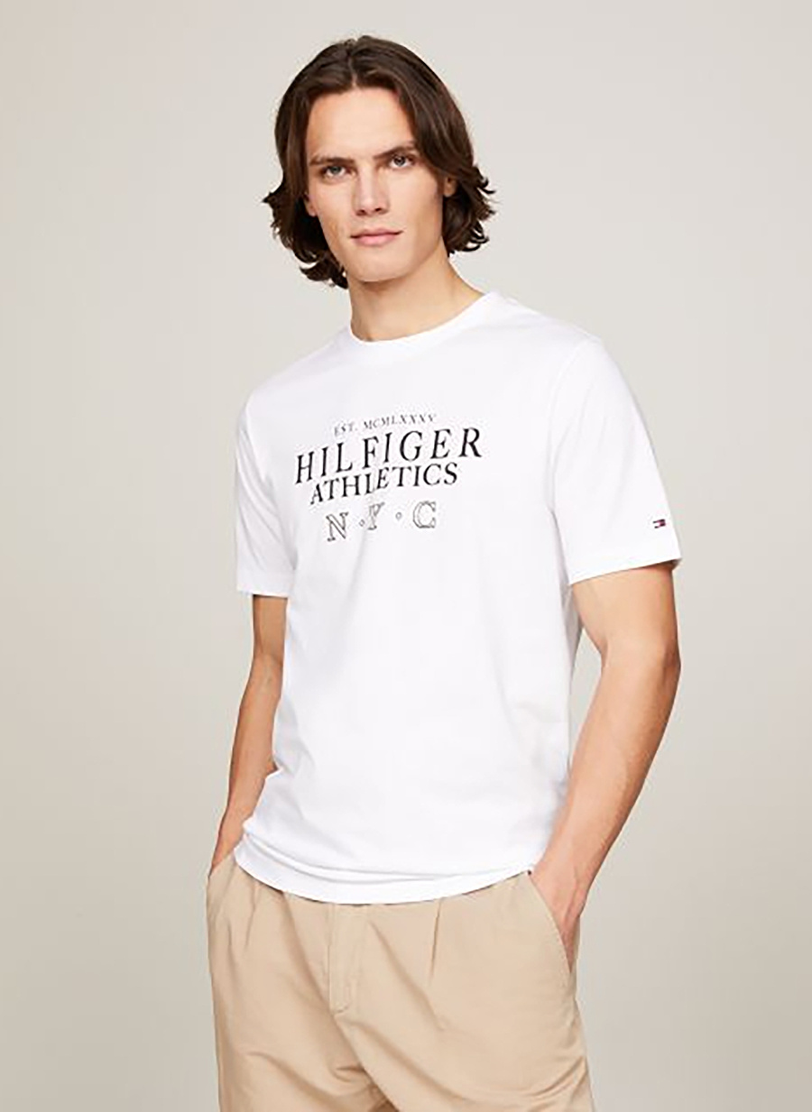 Tommy Hilfiger Bisiklet Yaka Beyaz Erkek T-Shirt MW0MW34389