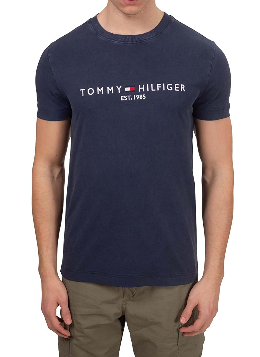 Tommy Hilfiger Bisiklet Yaka Mavi Erkek T-Shirt MW0MW35186