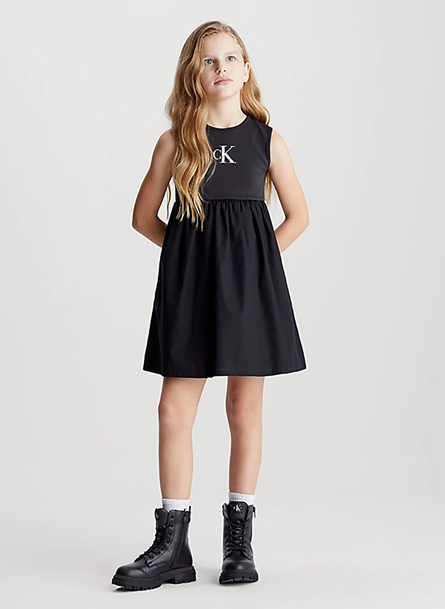 Calvin Klein Siyah Kadın Uzun Elbise IRIDESCENT MONOGRAM MIXM DRESS