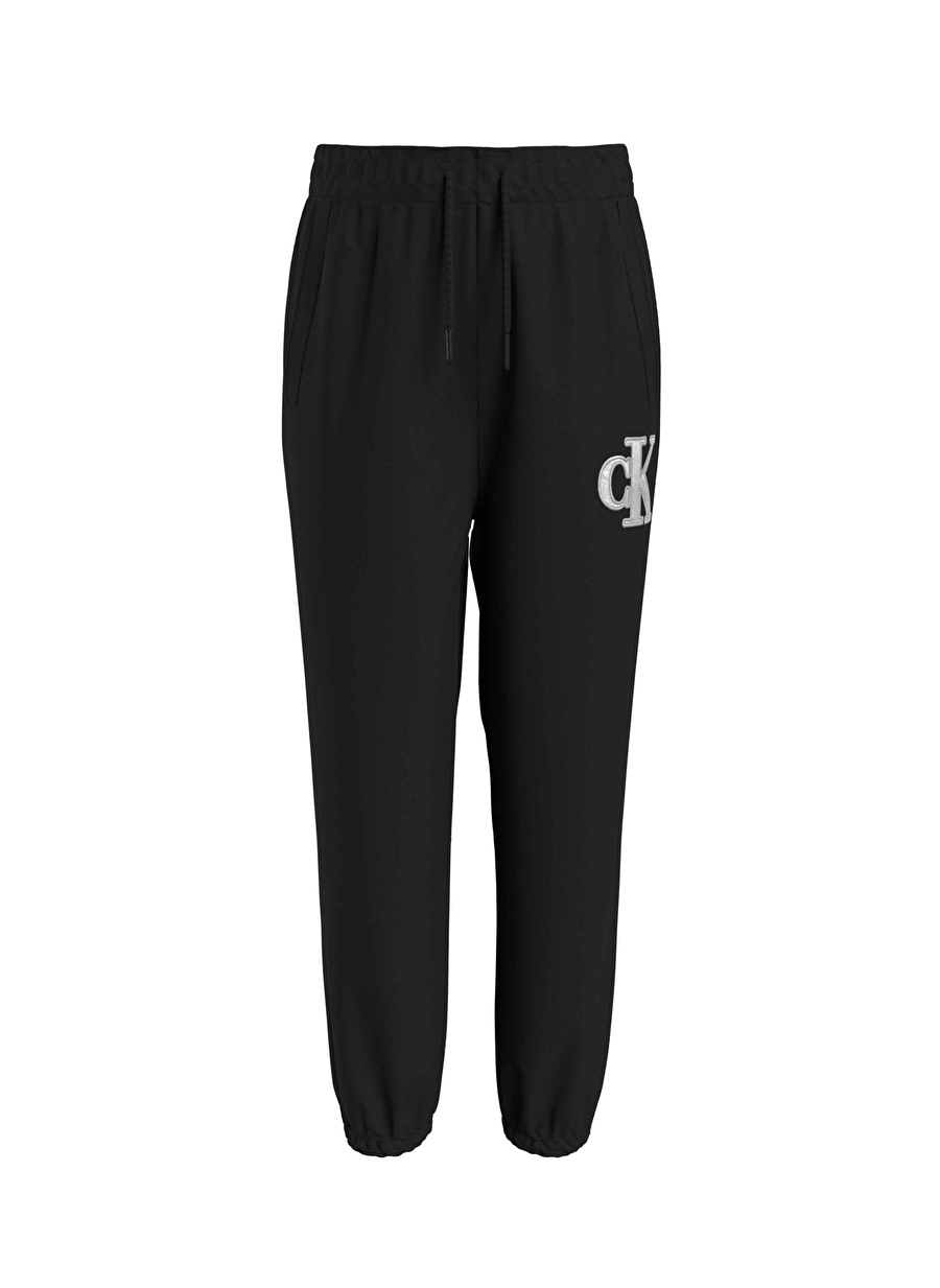 Calvin Klein Lastikli Paça Siyah Kadın Eşofman Altı METALLIC MONOGRAM SWEATPANTS