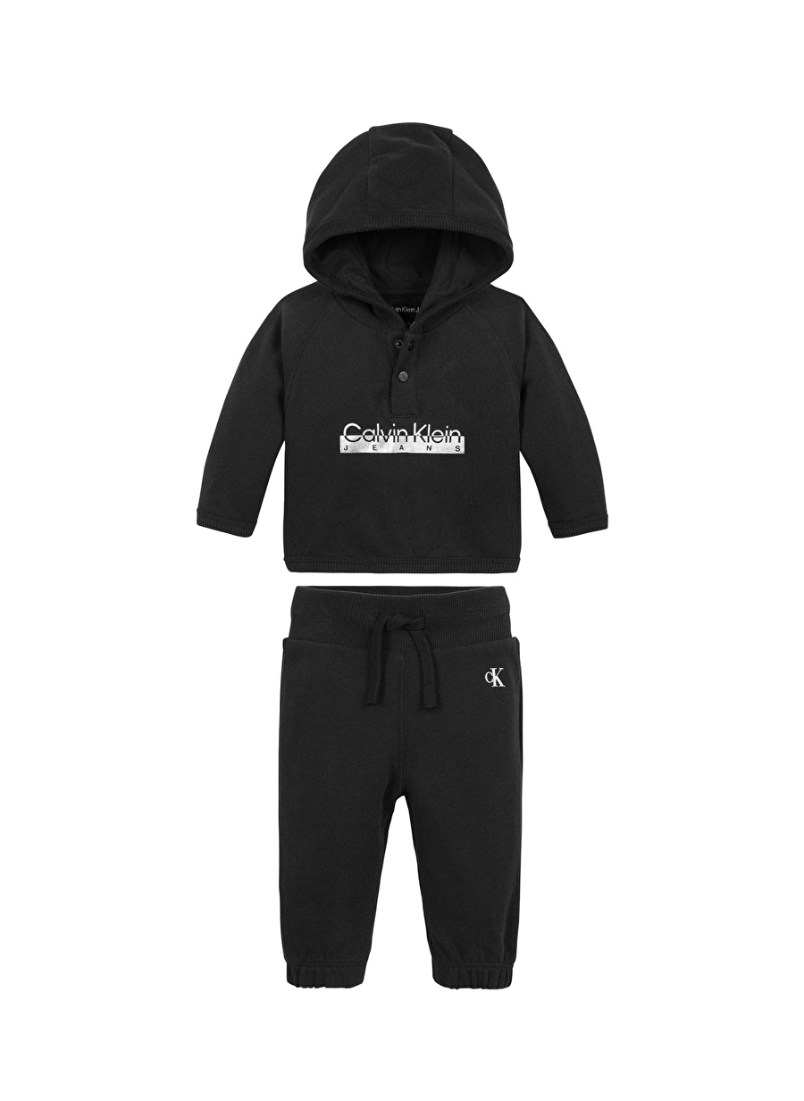 Calvin Klein Siyah Unisex Eşofman Takımı METALLIC HERO LOGO HOODIE SET