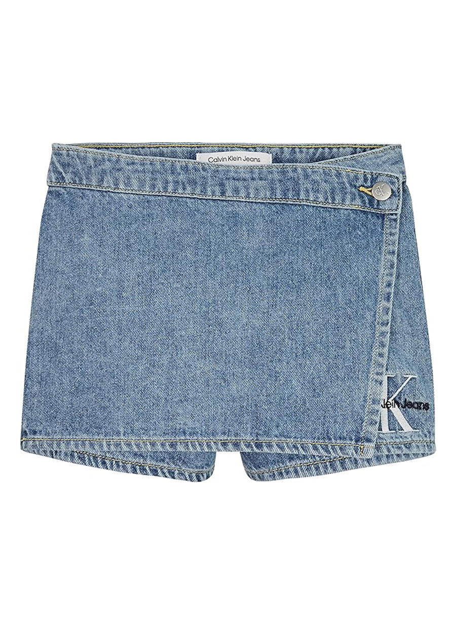 Calvin Klein Normal Bel Normal Mavi Kadın Şort MID MARBLE BLUE LW DENIM SKORT