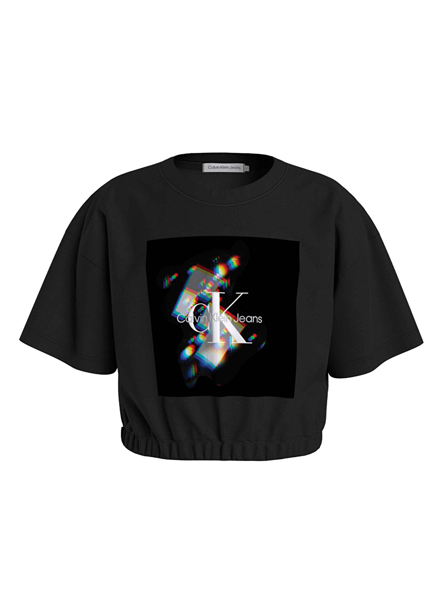 Calvin Klein Baskılı Siyah Kadın T-Shirt CRYSTAL MONOGRAM T-SHIRT