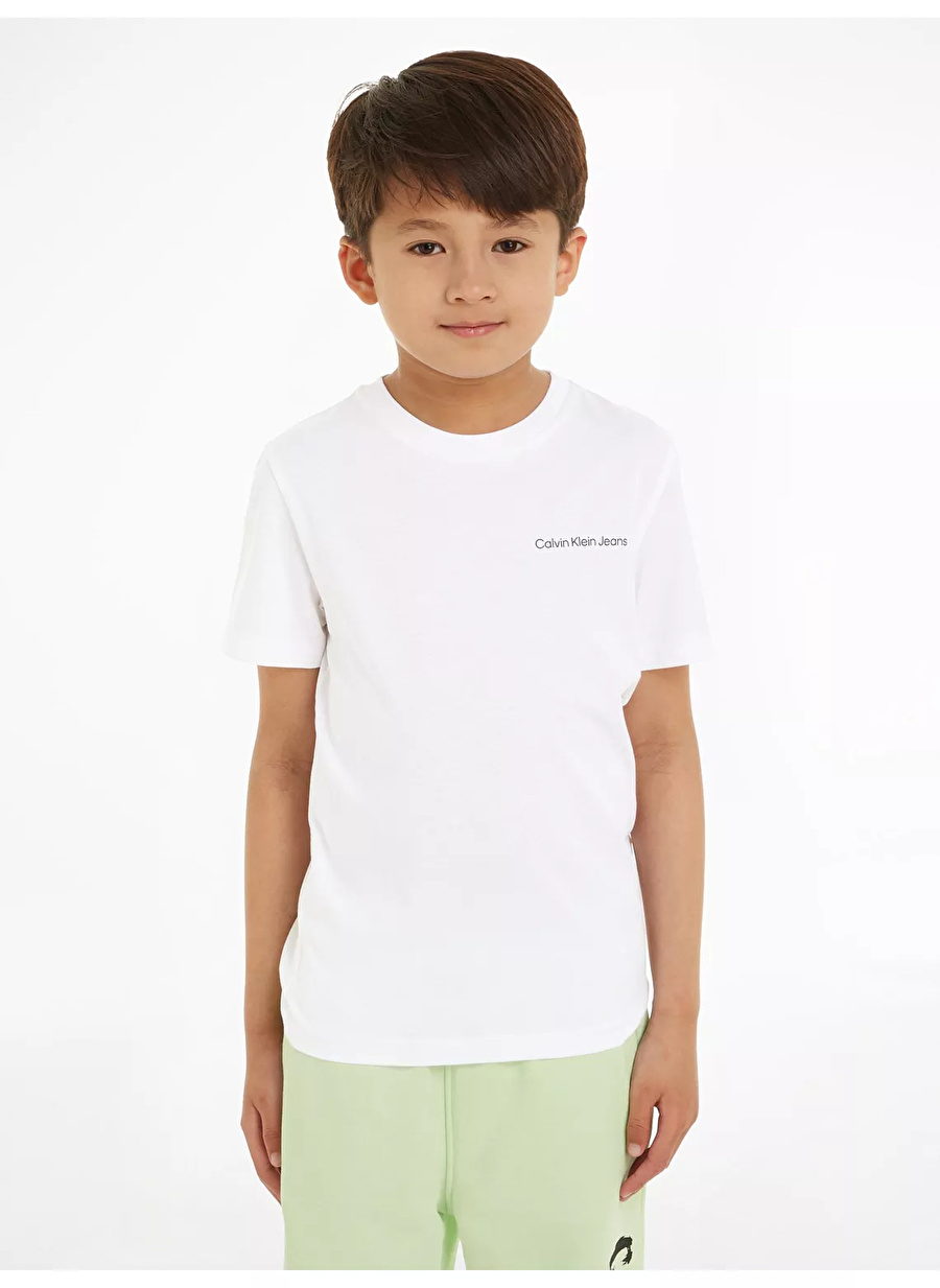 Calvin Klein Beyaz Kız Çocuk T-Shirt CHEST INST. LOGO SS T-SHIRT