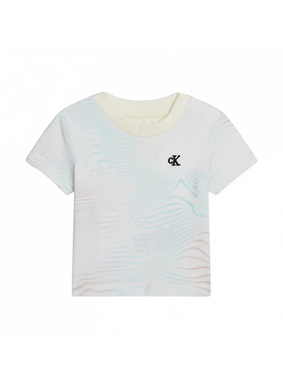 Calvin Klein Bej Unisex T-Shirt SUMMER WAVE AOP SS T-SHIRT