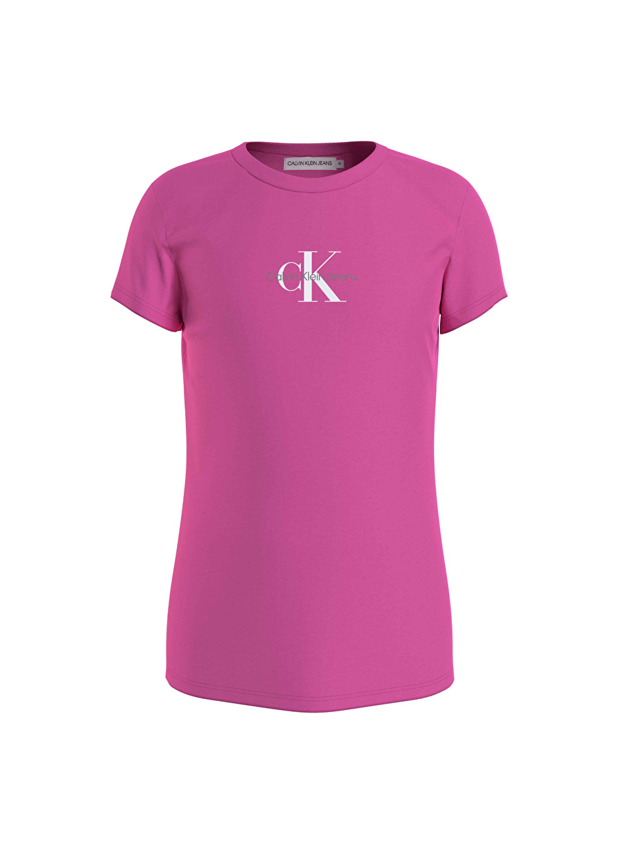 Calvin Klein Pembe Kız Çocuk Bisiklet Yaka T-Shirt MICRO MONOGRAM TOP