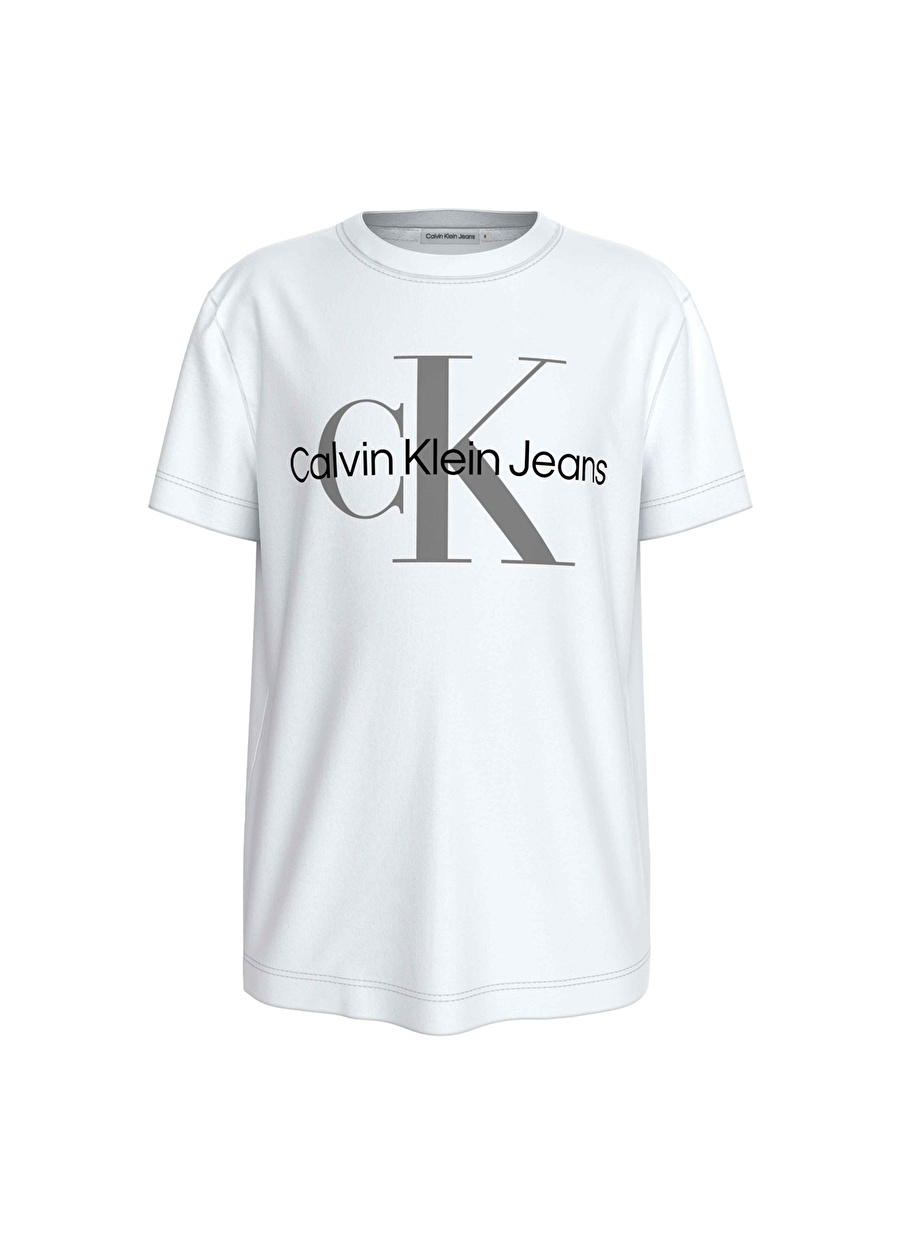 Calvin Klein Beyaz Kız Çocuk Bisiklet Yaka Baskılı T-Shirt CK MONOGRAM SS T-SHIRT