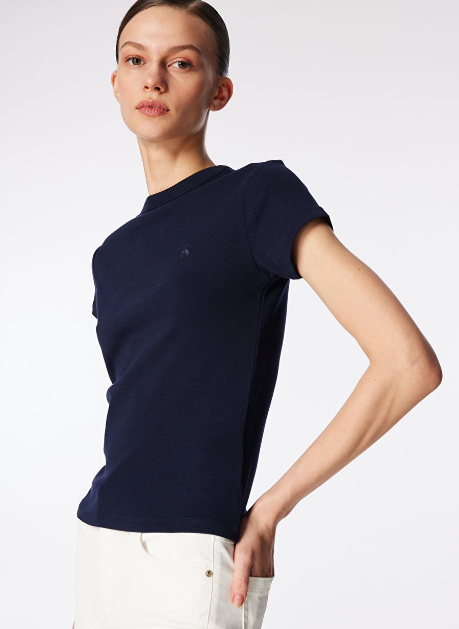 Brooks Brothers Bisiklet Yaka Lacivert Kadın T-Shirt Bisiklet Yaka Basic Tshirt