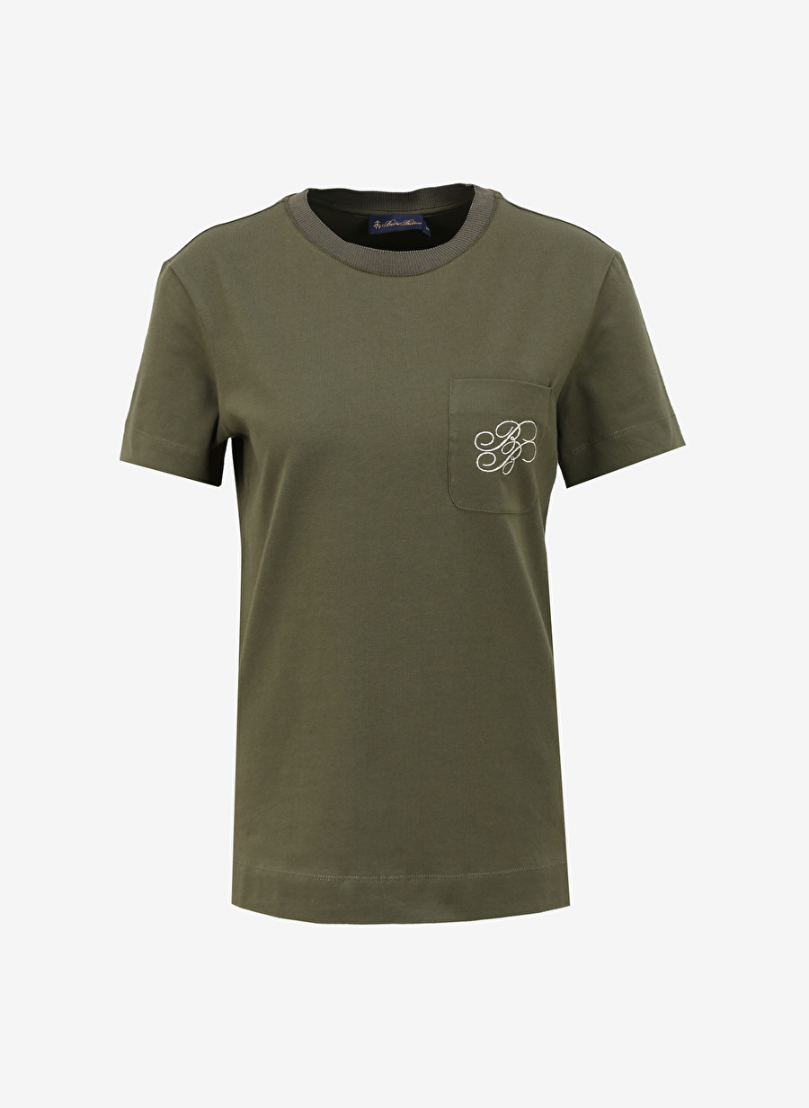 Brooks Brothers Bisiklet Yaka Haki Kadın T-Shirt Logo Nakışlı Basic Tshirt