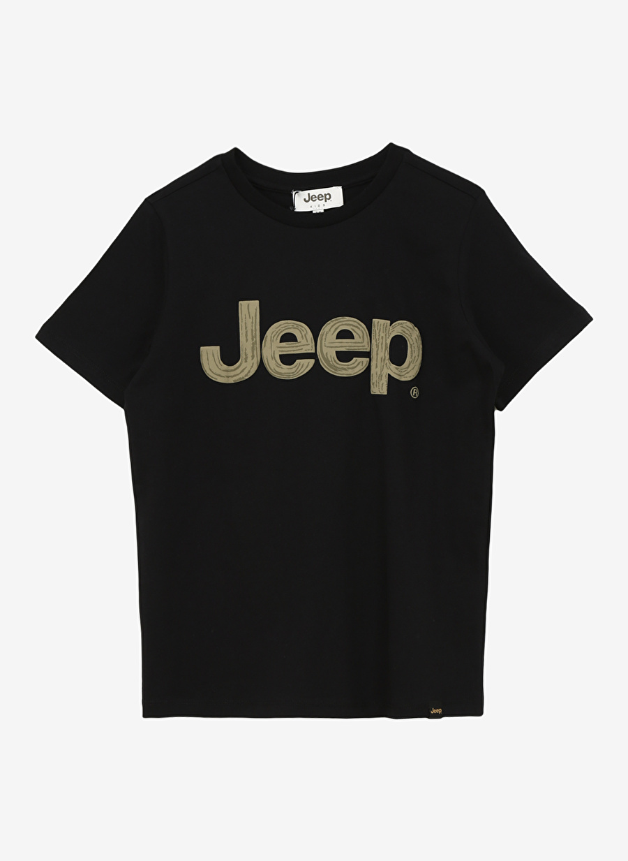 Jeep Siyah Erkek Çocuk Bisiklet Yaka Oversized Baskılı T-Shirt C4SB-TST4035