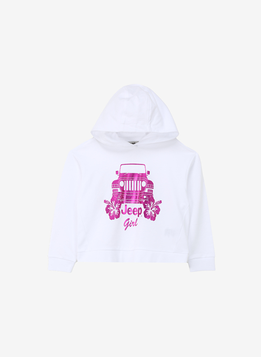 Jeep Ekru Kız Çocuk Kapüşonlu Relaxed Baskılı Sweatshirt J4SG-SWT01