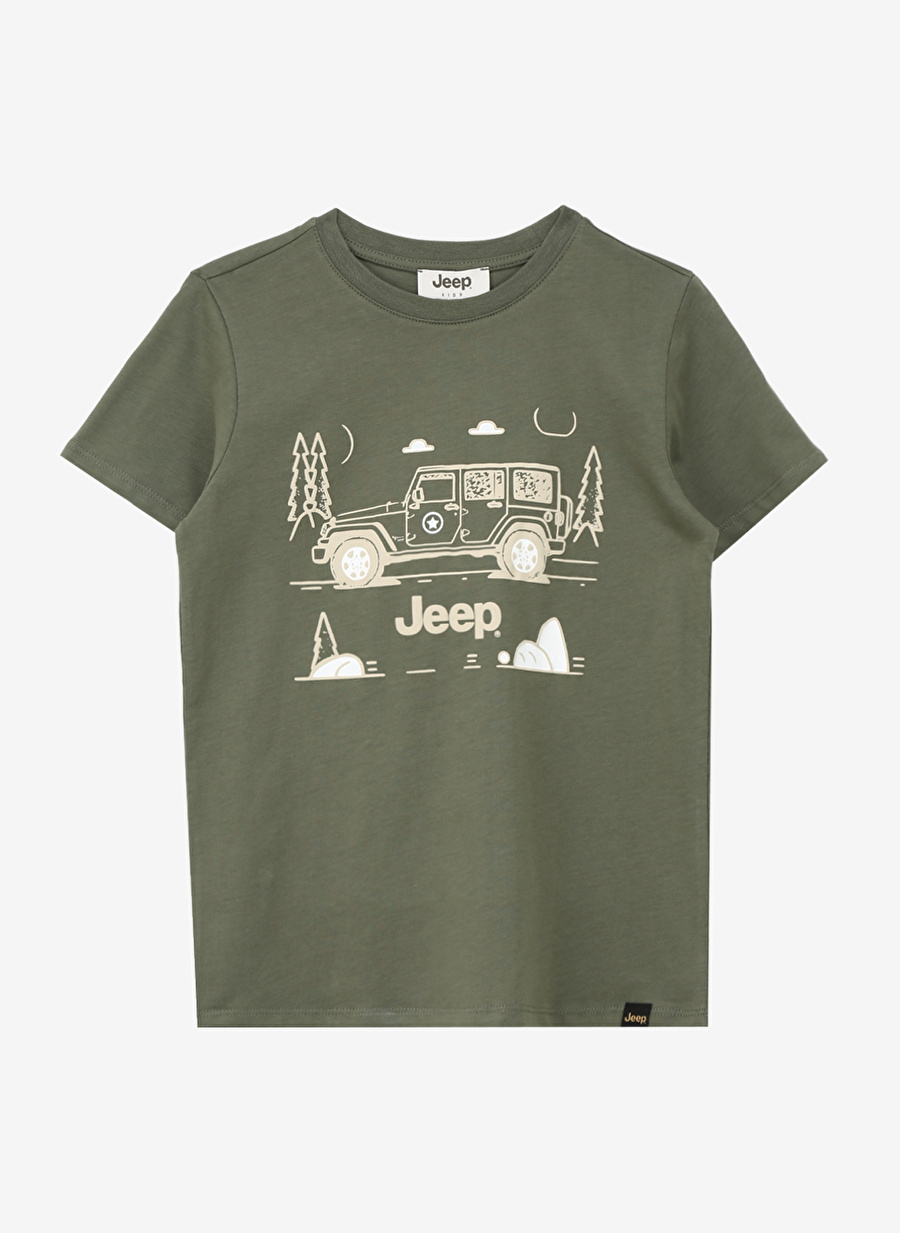 Jeep Haki Erkek Çocuk Bisiklet Yaka Relaxed Baskılı T-Shirt J4SB-TSH12