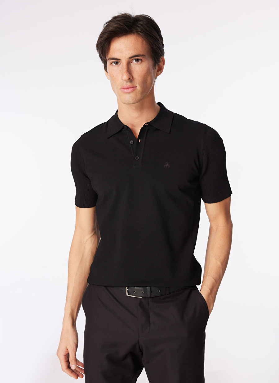 Brooks Brothers Polo Yaka Standart Siyah Erkek Kazak BBSS24MKL007