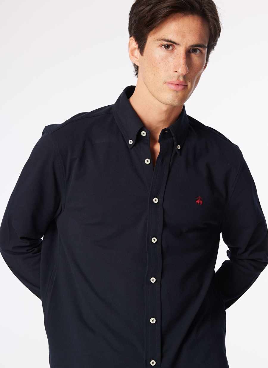 Brooks Brothers Standart Polo Yaka Lacivert Erkek Gömlek BBSS24MSH008