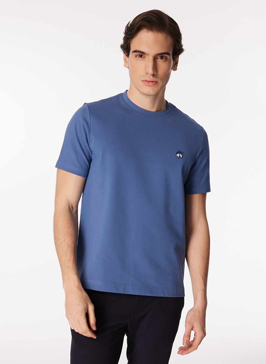 Brooks Brothers Bisiklet Yaka İndigo Erkek T-Shirt BBSS24MTS004