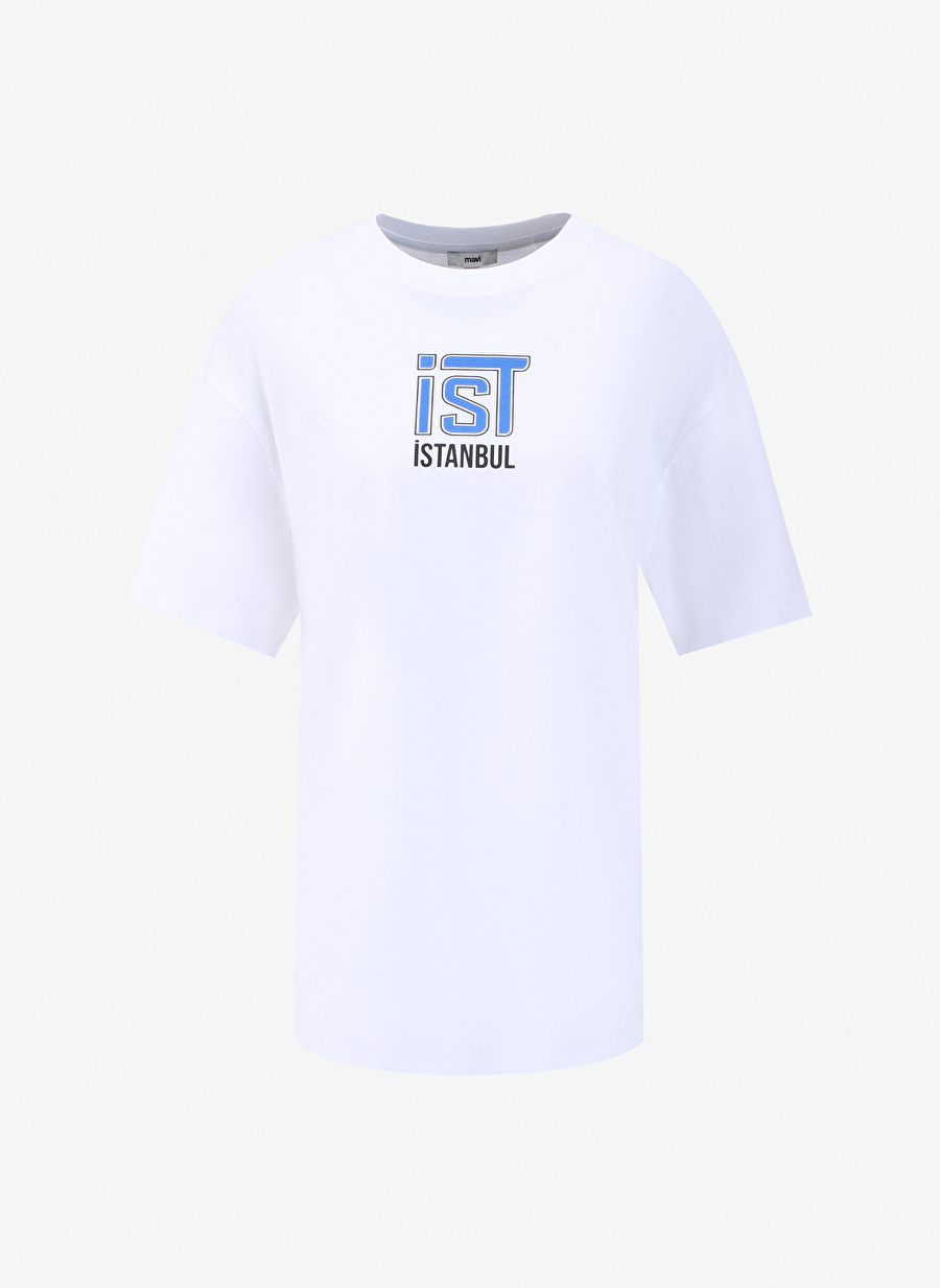 Mavi Beyaz Kadın T-Shirt M1611279-620 İSTANBUL BASKILI TIŞO