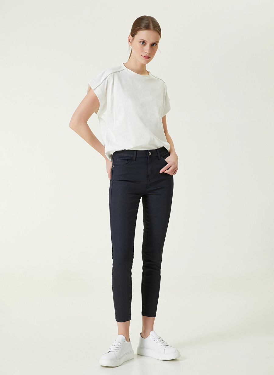 Network Normal Bel Dar Paça Skinny Fit Lacivert Kadın Denim Pantolon 1090207