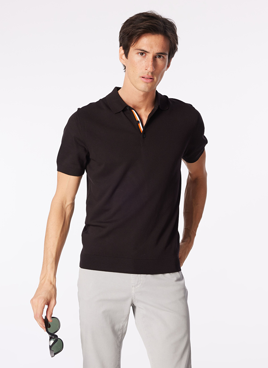 Network Polo Yaka Slim Fit Siyah Erkek Kazak 1091160