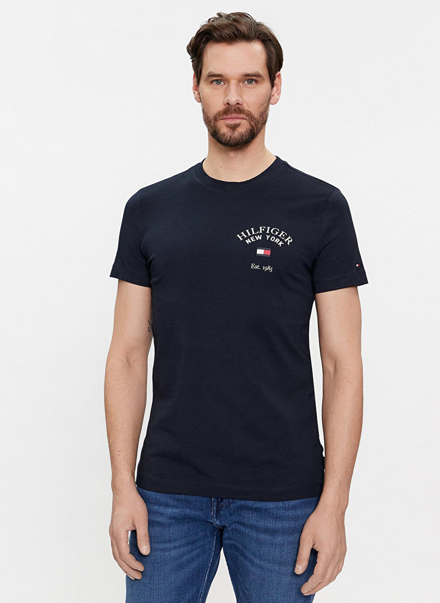 Tommy Hilfiger Bisiklet Yaka Mavi Erkek T-Shirt MW0MW33689