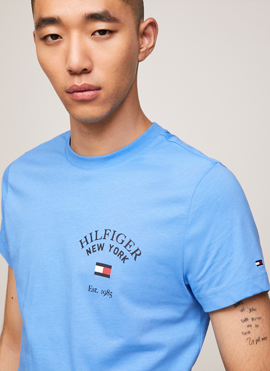 Tommy Hilfiger Bisiklet Yaka Mavi Erkek T-Shirt MW0MW33689