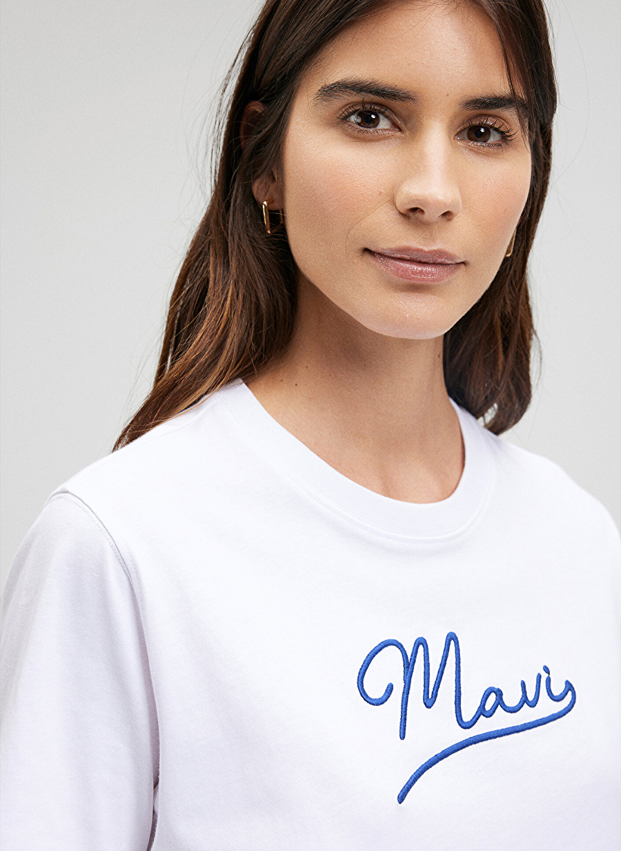 Mavi Bisiklet Yaka Beyaz Kadın T-Shirt M1612421-620-MAVI JEANS BASKILI TİŞ_4