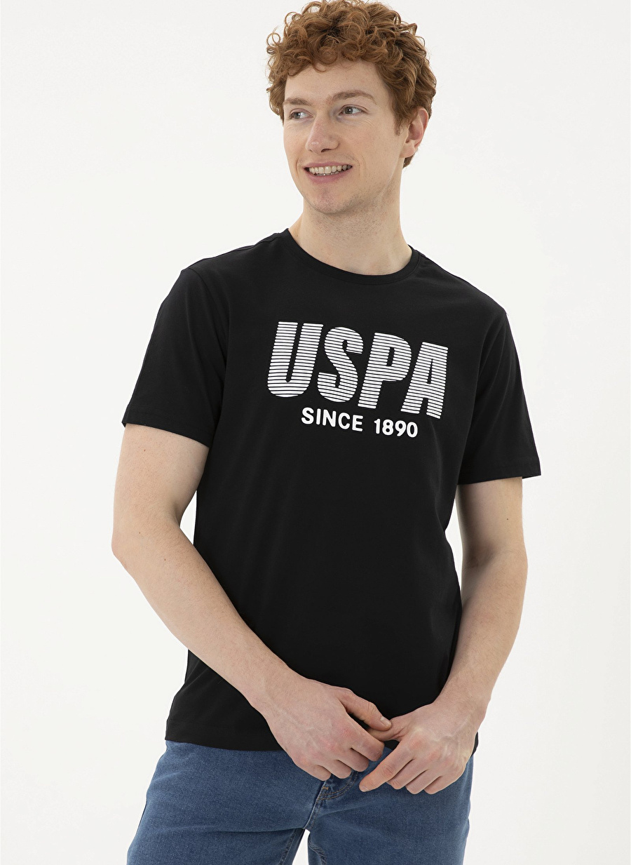 U.S. Polo Assn. Bisiklet Yaka Siyah Erkek T-Shirt TEVER