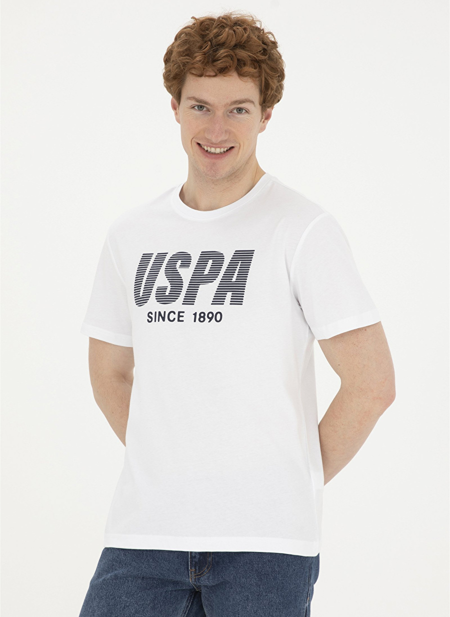 U.S. Polo Assn. Bisiklet Yaka Beyaz Erkek T-Shirt TEVER