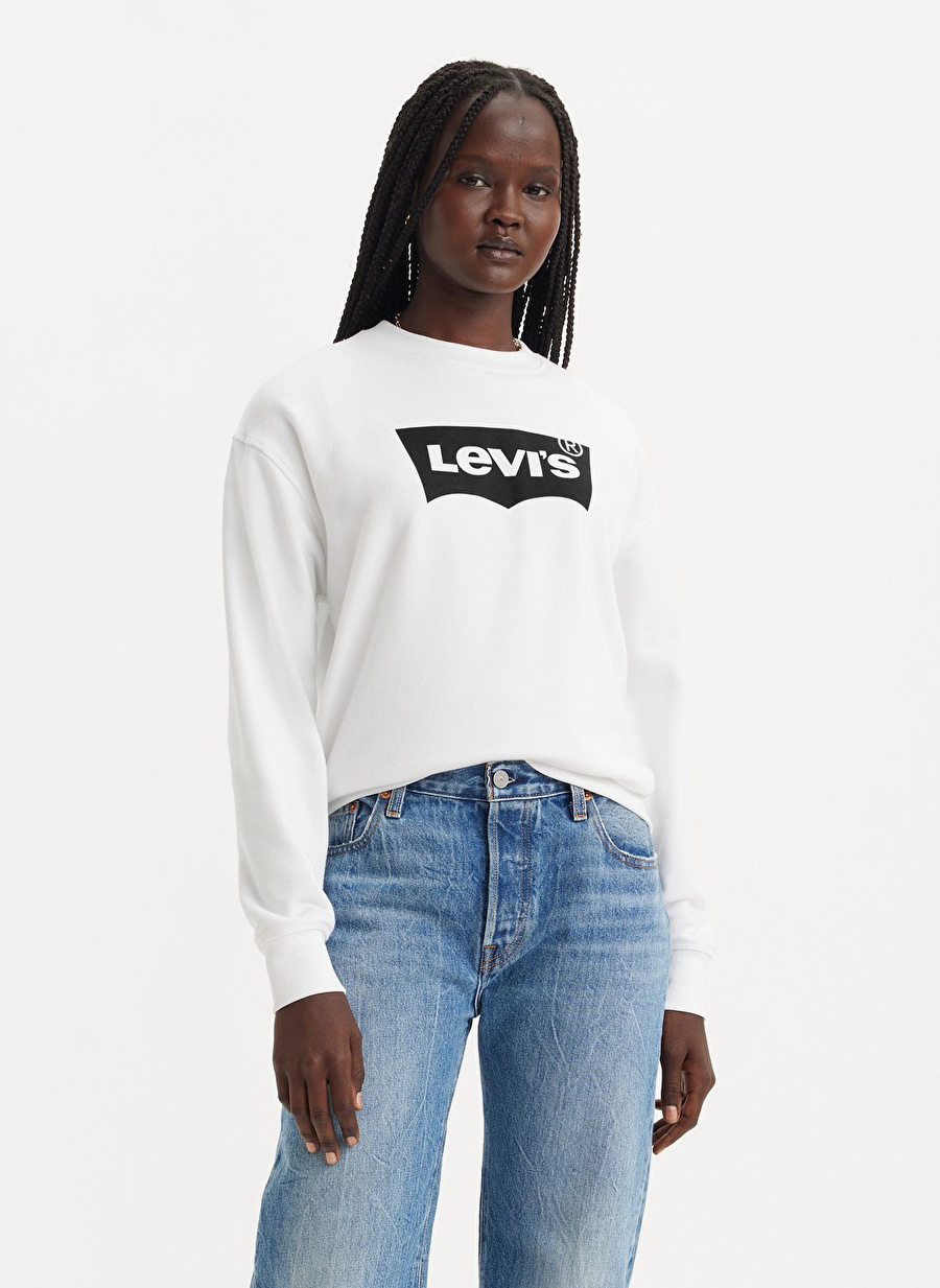 Levis Bisiklet Yaka Baskılı Beyaz Kadın Sweatshırt LSE_GRAPHIC STANDARD CRE CREW CORE