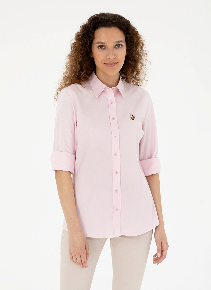 U.S. Polo Assn. Slim Fit Gömlek Yaka Pembe Kadın Gömlek CRISCOLOR024Y